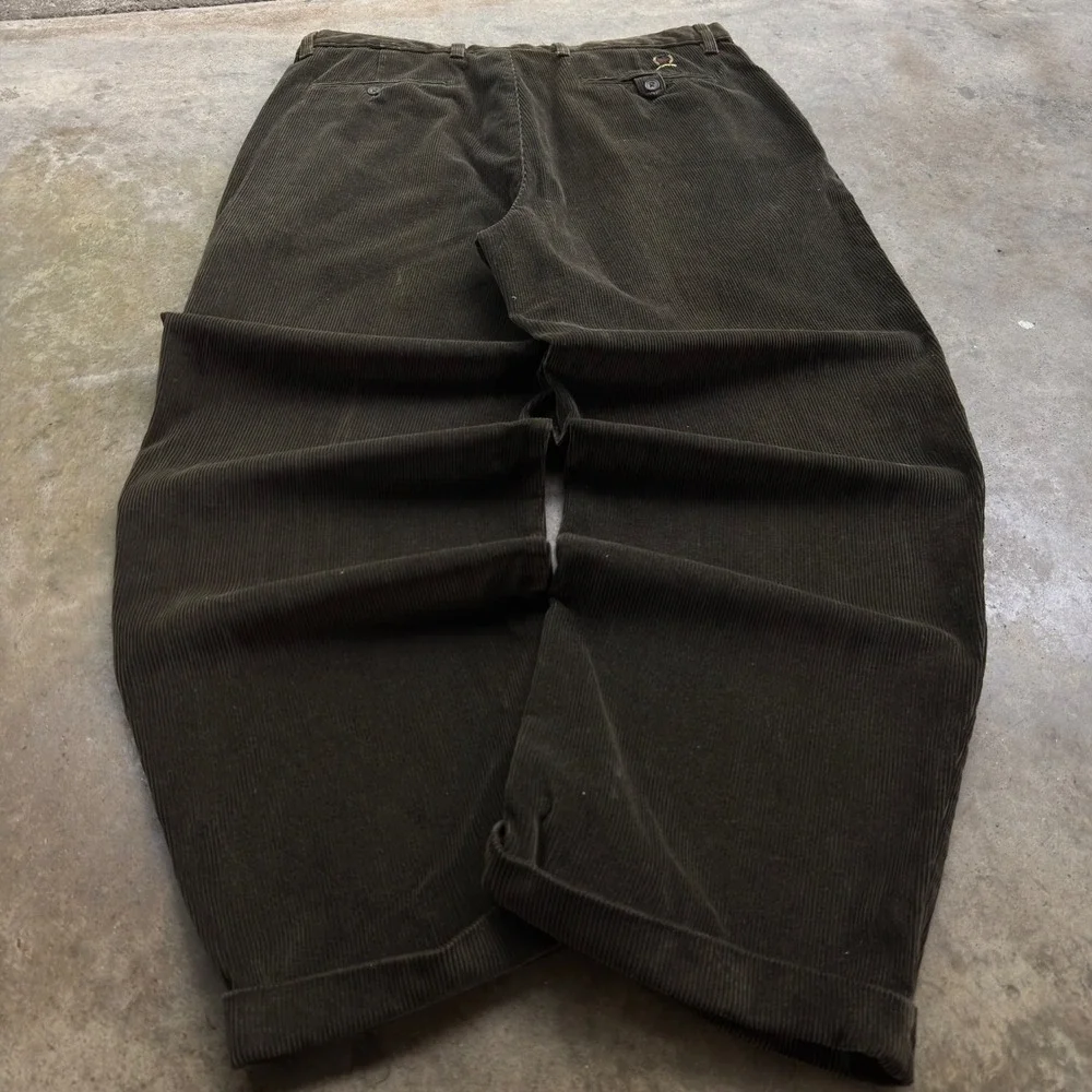 Vintage 90s Tommy Hilfiger Corduroy Pants Wide Leg Preppy Olive 36 (i4)